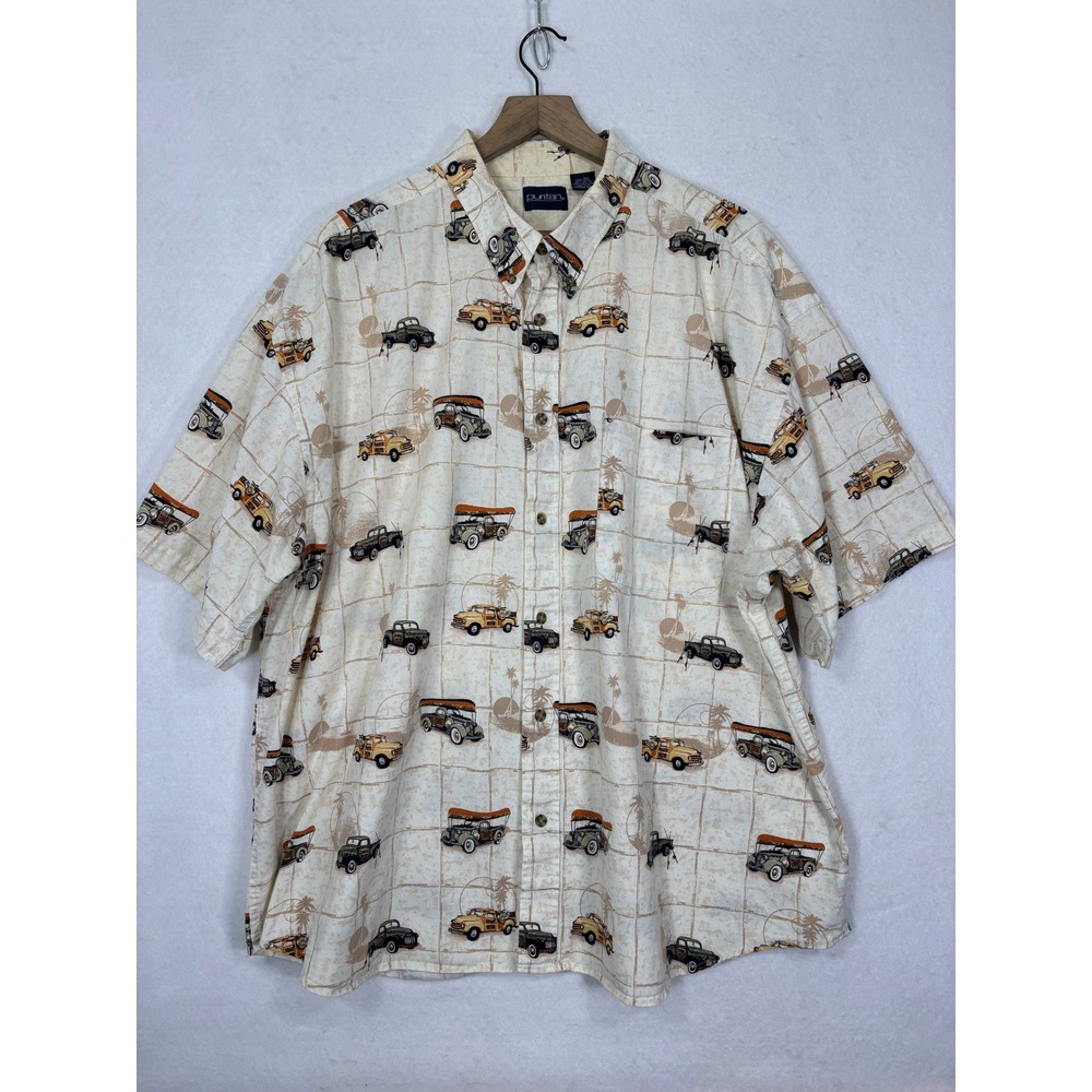 Puritan Vintage Truck Print Shirt Mens 3XL Cotton‎ Novelty Aloha Hawaiian